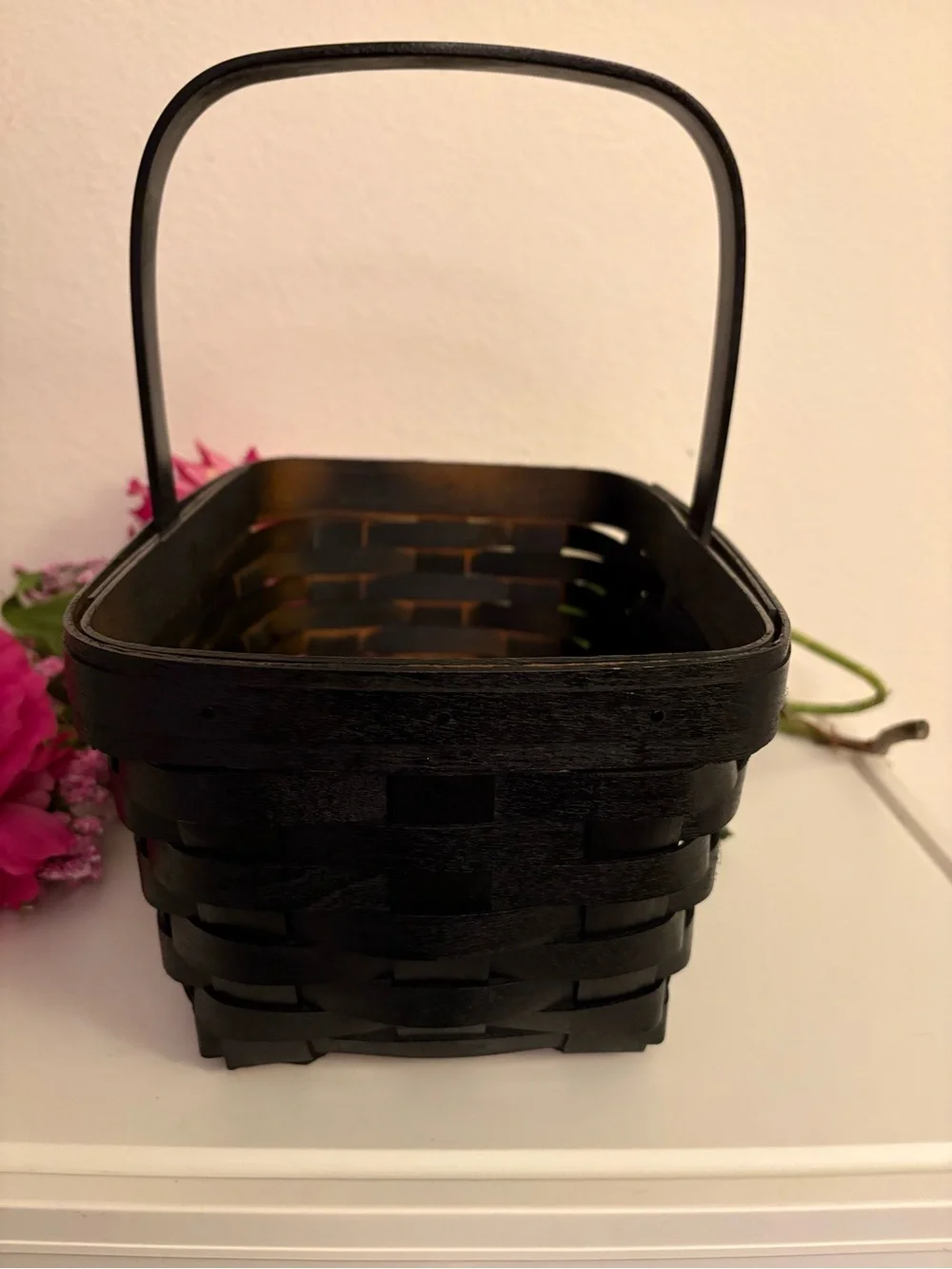 Vintage 1997 Longaberger Spring Basket Painted Black, Flowers Not Included